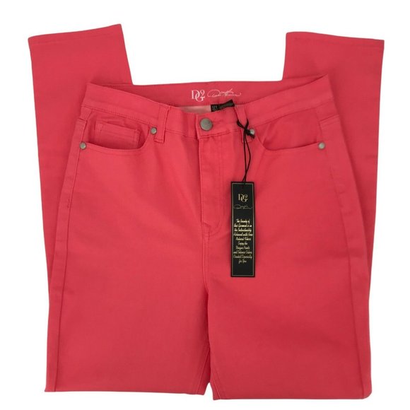 DG2 By Diane Gilman Womens High Rise Flat Front Pink Slim Leg Jeans Size 12 T - Picture 3 of 8